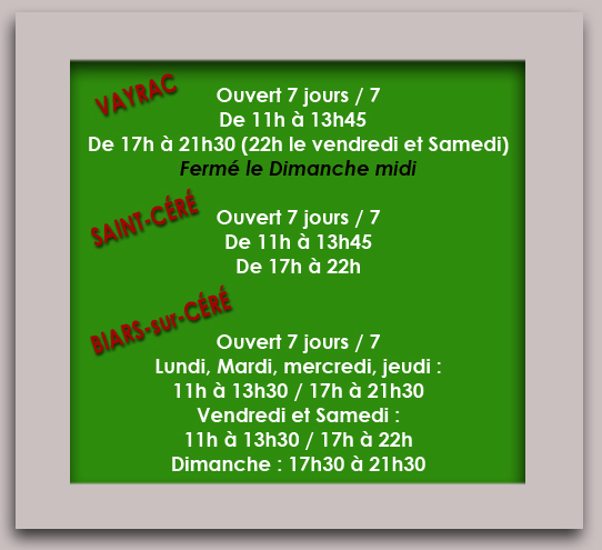 Horaires d'ouverture